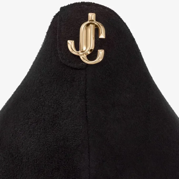 Love 85 Black Suede Pointed Pumps with Jc Emblem