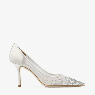 Love 85 White Mesh Pointed-Toe Pumps with DéGradé Crystals