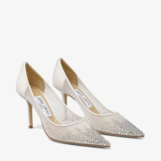 Love 85 White Mesh Pointed-Toe Pumps with DéGradé Crystals