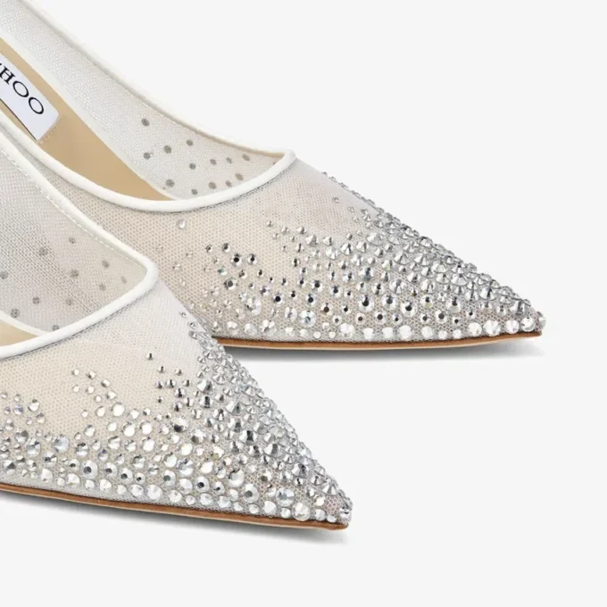 Love 85 White Mesh Pointed-Toe Pumps with DéGradé Crystals