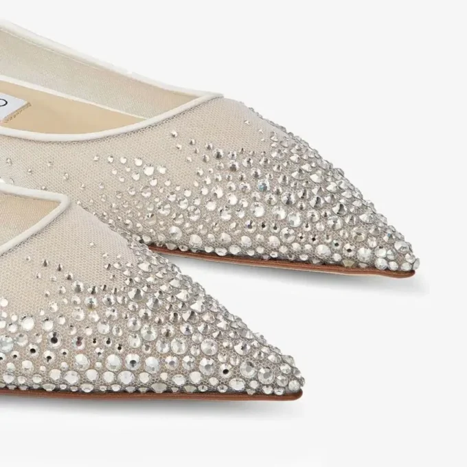 Love Flat White Degrade Crystal Mesh Flats