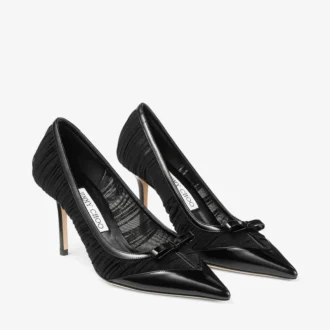Love Mesh 85 Black Spazzolato and Ruched Mesh Pumps