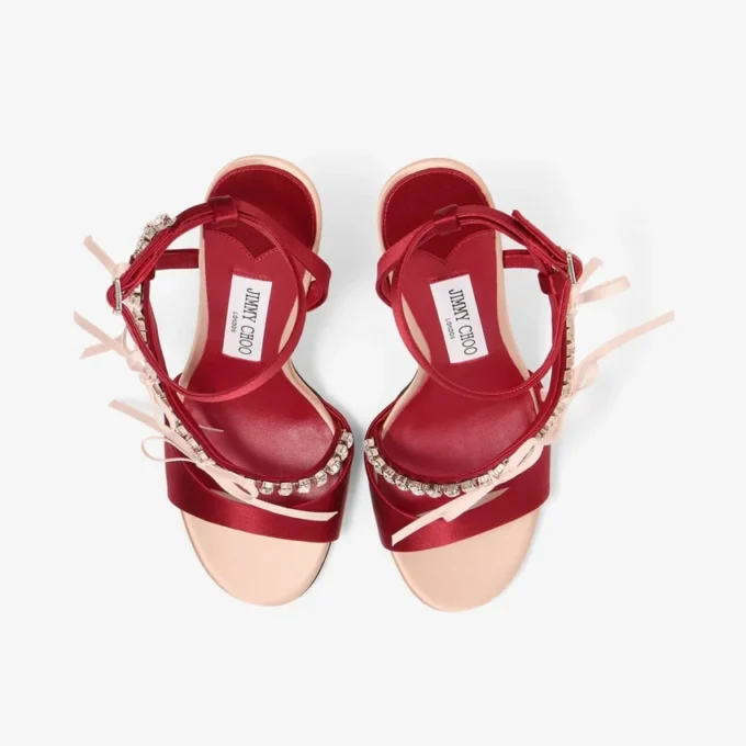 Lula 100 Macaron and Ruby Red Satin Sandals with Bows