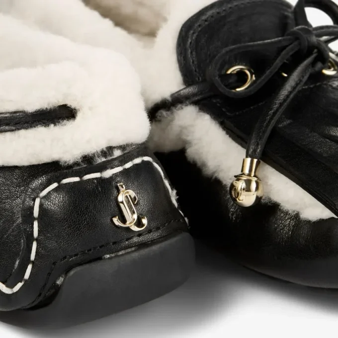 Manon F Black Tumbled Leather Loafers with Shearling