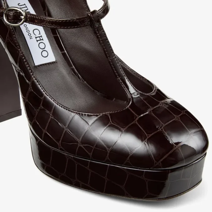 Marene  Mary Jane 120 Sambuco Shiny Croc Embossed Leather Pumps