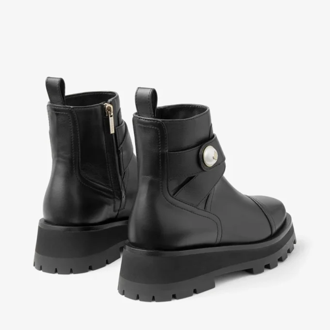 Meena Flat Black Leather Boots