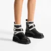 Meena Flat Black Shiny Calf Leather Ankle Boots with Shearling