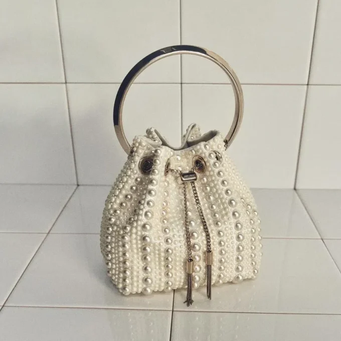 Micro Bon Bon Ivory Satin Mini Bag with All-Over Pearls