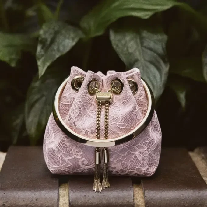 Micro Bon Bon Rose Satin and Jimmy Choo Lace Mini Bucket Bag