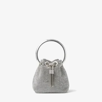 Micro Bon Bon Silver Crystal Mesh Bag with Metal Handle