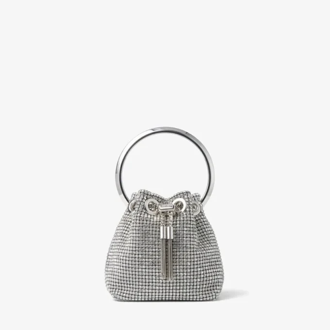 Micro Bon Bon Silver Crystal Mesh Bag with Metal Handle
