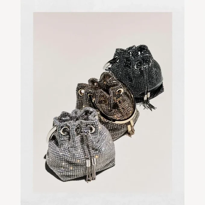 Micro Bon Bon Silver Crystal Mesh Bag with Metal Handle
