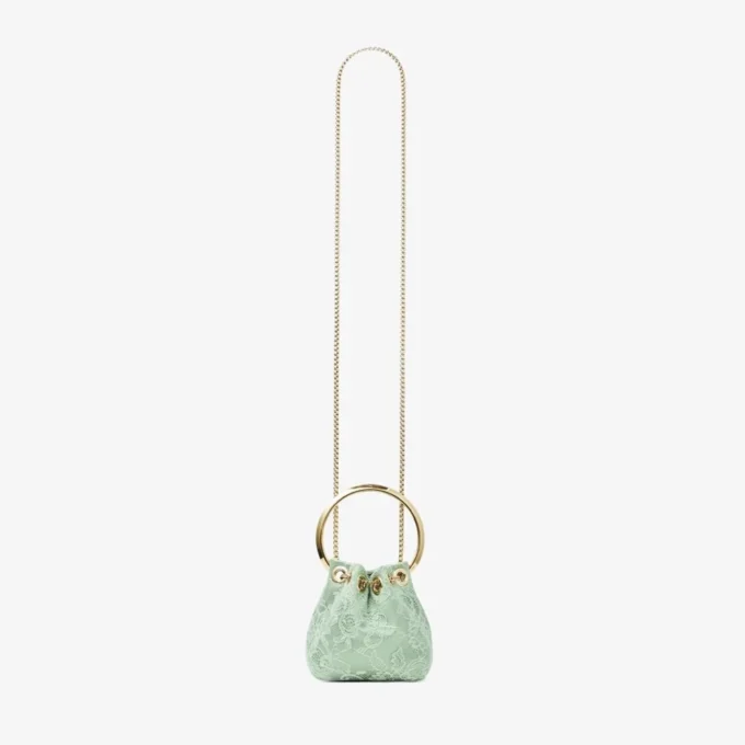 Micro Bon Bon Verde Satin and Jimmy Choo Lace Mini Bucket Bag