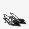 Mimmi Sling Back 50 Black Shiny Nappa Leather Slingbacks with Nappa Lace Corsage