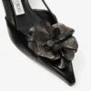 Mimmi Sling Back 50 Black Shiny Nappa Leather Slingbacks with Nappa Lace Corsage