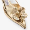 Mimmi  Sling Back 50 Gold Liquid Metal Leather Slingbacks with Jimmy Choo Perforated Corsage