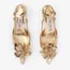 Mimmi  Sling Back 50 Gold Liquid Metal Leather Slingbacks with Jimmy Choo Perforated Corsage