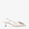 Mimmi Sling Back 50 Latte Shiny Nappa Leather Slingbacks with Lace Corsage