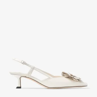 Mimmi Sling Back 50 Latte Shiny Nappa Leather Slingbacks with Lace Corsage