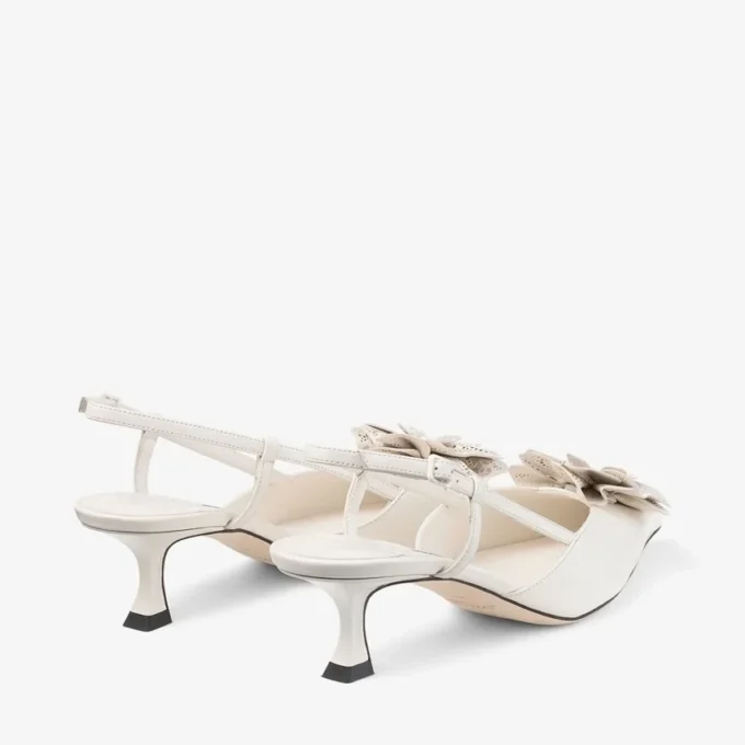 Mimmi Sling Back 50 Latte Shiny Nappa Leather Slingbacks with Lace Corsage