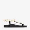 Miro Flat Black Suede Sandals with Mother of Pearl Spheres