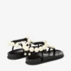 Miro Flat Black Suede Sandals with Mother of Pearl Spheres