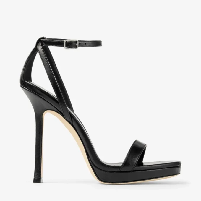 Moza Platform 120 Black Shiny Nappa Leather Sandals