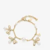 Multi Charm Ribbon  Bracelet Gold Metal Charm Bracelet with Ribbons & Pearls