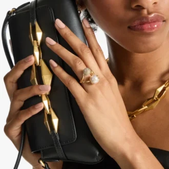 Multi Charm Ring Gold-Finish Pearl Ring