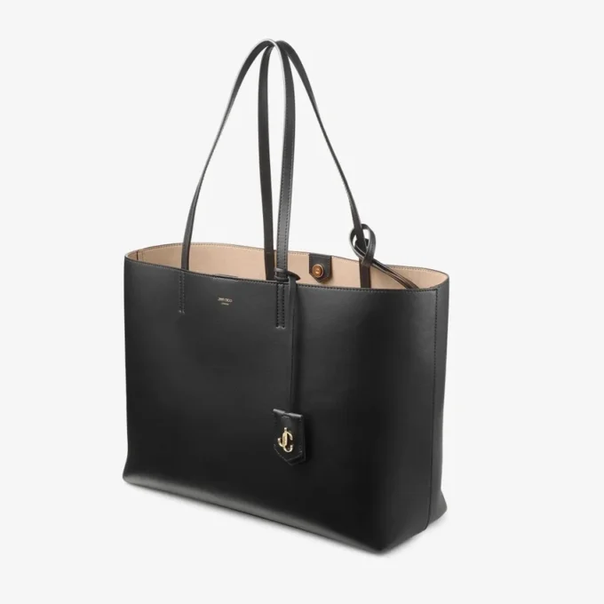 Nine2Five East-West Black Smooth Calf Leather Tote Handbag