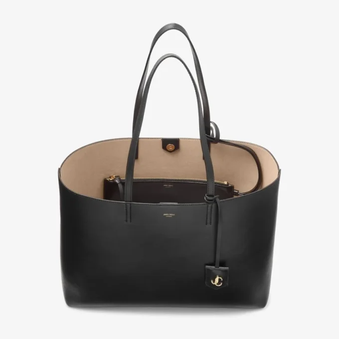 Nine2Five East-West Black Smooth Calf Leather Tote Handbag