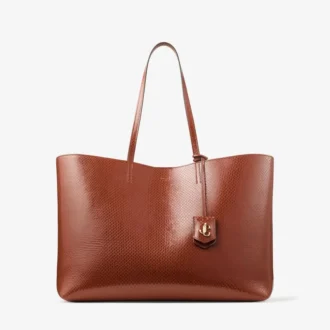 Nine2Five East-West Cognac Elaphe Printed Leather Tote Handbag