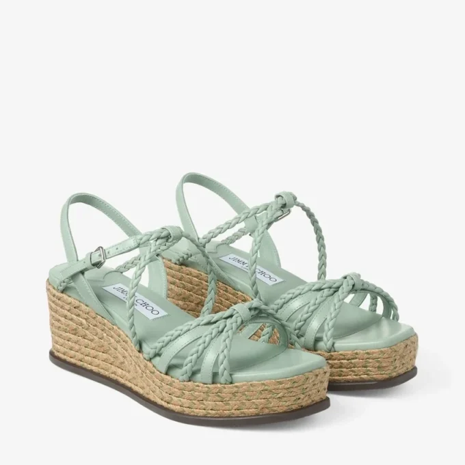 Nyra 60 Verde Nappa Leather Sandal Wedges