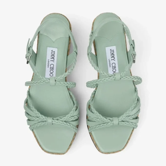 Nyra 60 Verde Nappa Leather Sandal Wedges