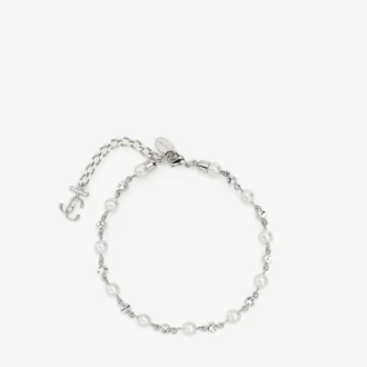 Pearl Crystal Anklet Silver-Finish Metal Anklet with Pearl, Crystal and Jc Monogram Charms