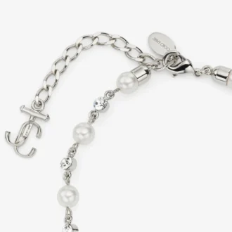 Pearl Crystal Anklet Silver-Finish Metal Anklet with Pearl, Crystal and Jc Monogram Charms