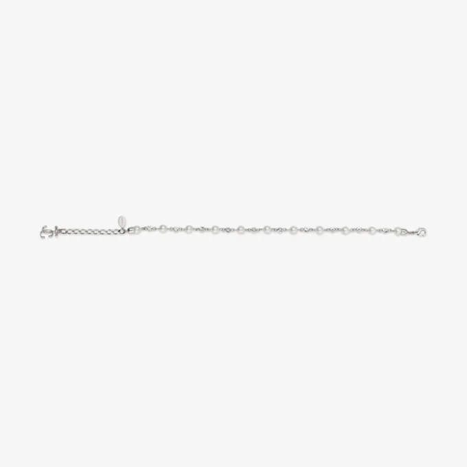 Pearl Crystal Anklet Silver-Finish Metal Anklet with Pearl, Crystal and Jc Monogram Charms