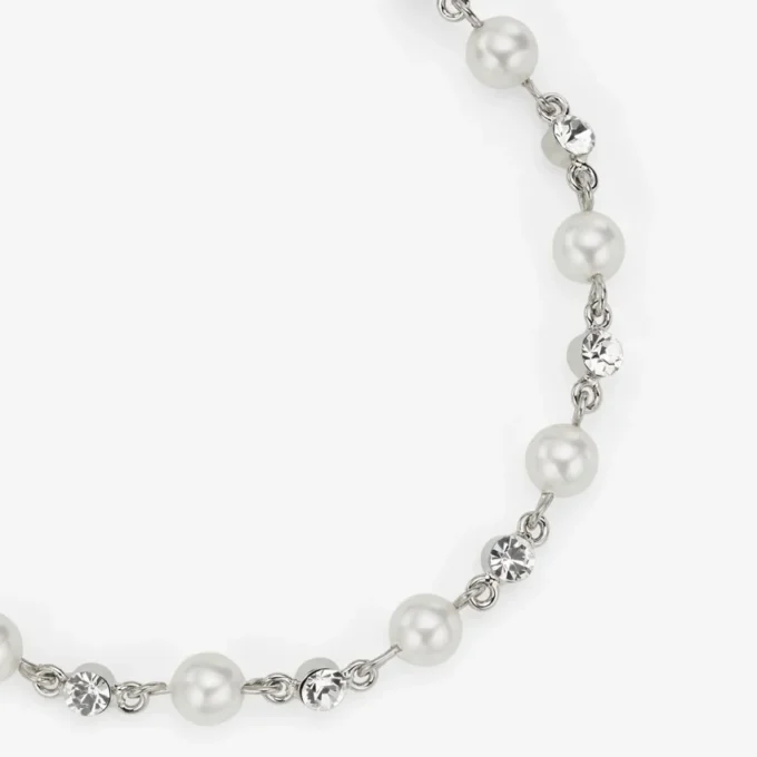 Pearl Crystal Anklet Silver-Finish Metal Anklet with Pearl, Crystal and Jc Monogram Charms
