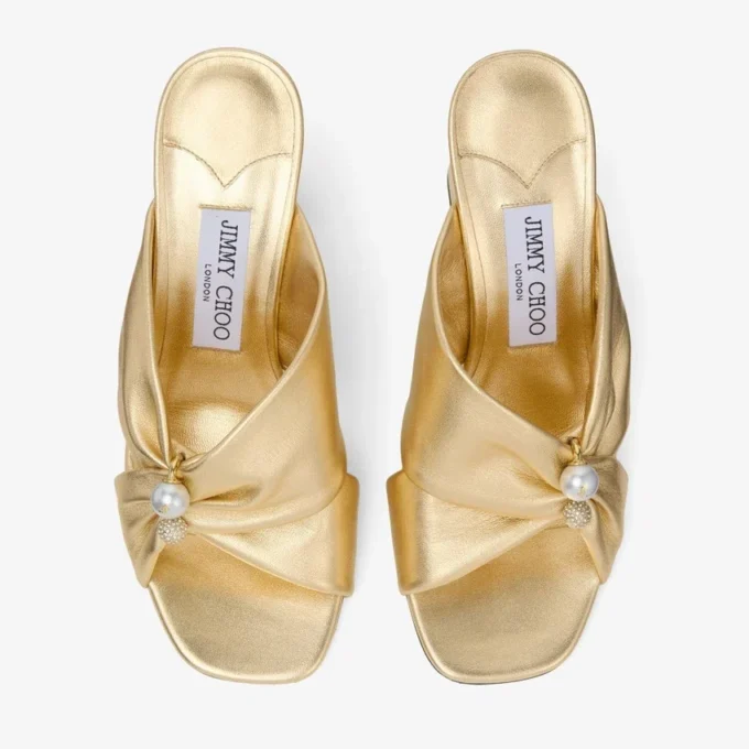 Rafi 85 Gold Metallic Nappa Leather Sandals