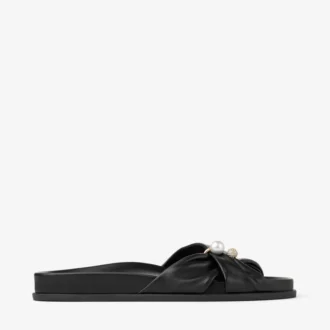 Rafi Flat Black Soft Glove Leather Flat Sandals
