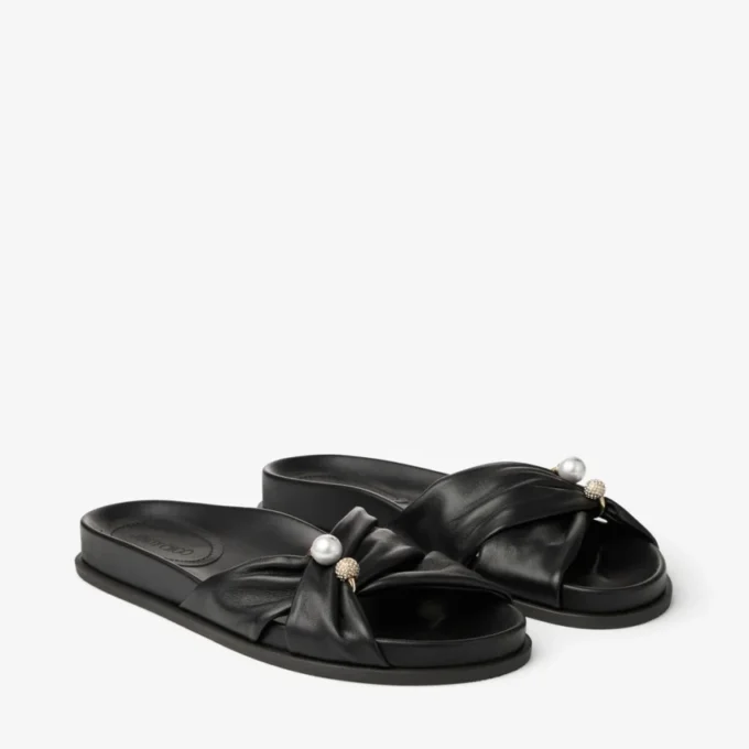 Rafi Flat Black Soft Glove Leather Flat Sandals