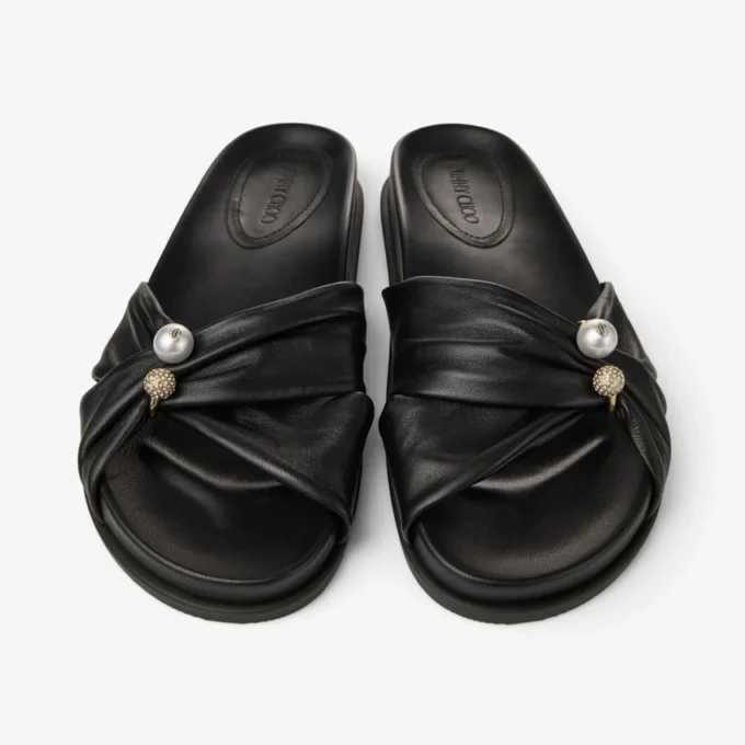 Rafi Flat Black Soft Glove Leather Flat Sandals