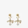 Ribbon Pearl Earring Gold Metal Ribbon Pearl Earring