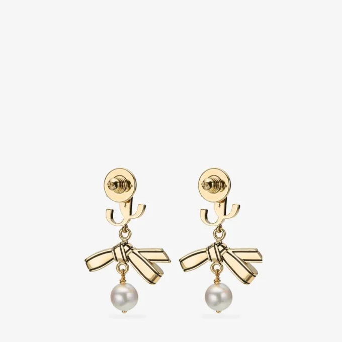 Ribbon Pearl Earring Gold Metal Ribbon Pearl Earring