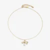 Ribbon Pendant Necklace Gold Metal Pendant Necklace with Ribbon and Pearl