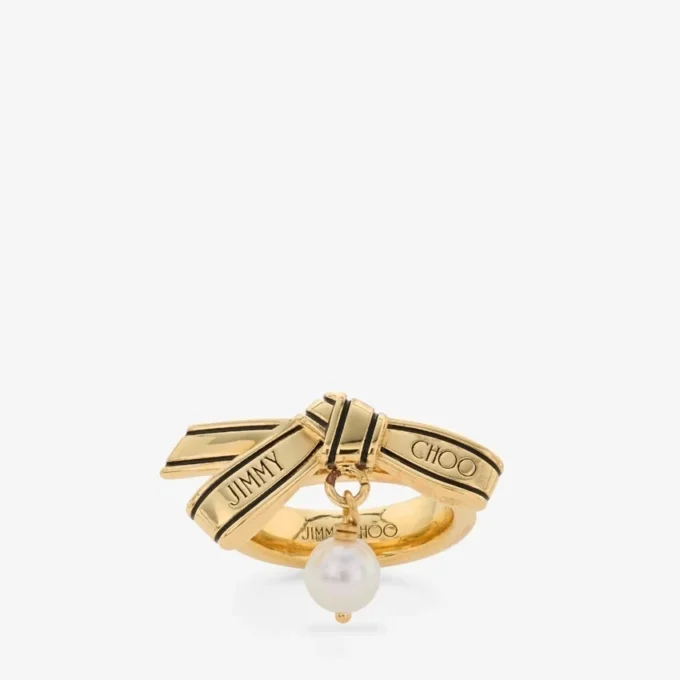 Ribbon Ring Gold Metal Ribbon Pearl Ring