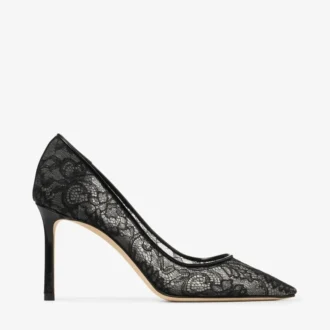 Romy 85 Black Jimmy Choo Lace Pumps