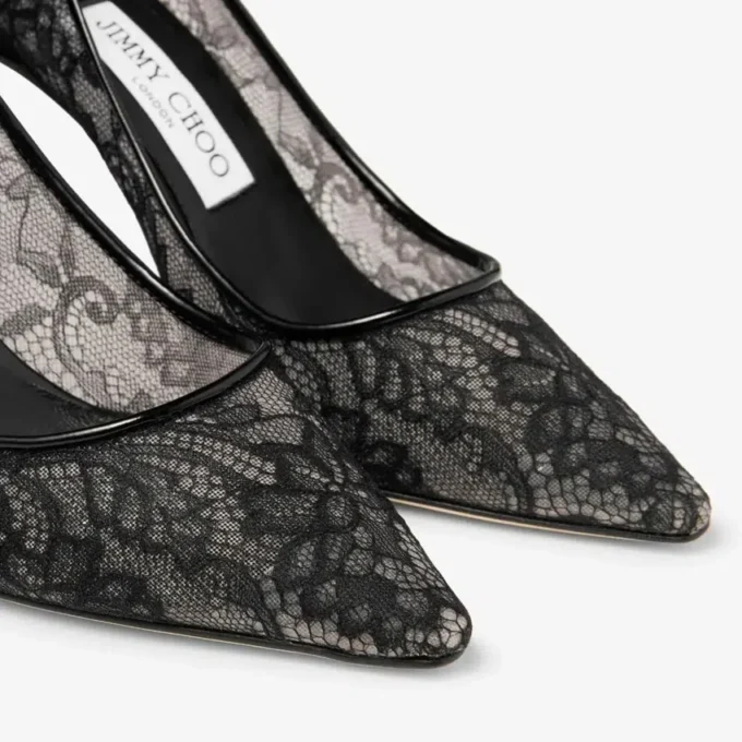 Romy 85 Black Jimmy Choo Lace Pumps