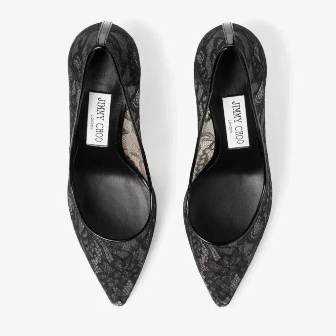 Romy 85 Black Jimmy Choo Lace Pumps