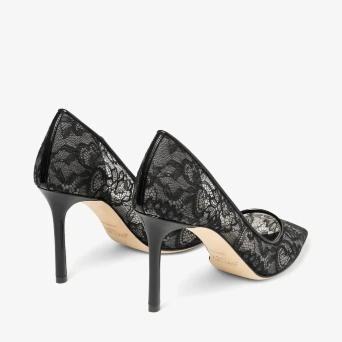Romy 85 Black Jimmy Choo Lace Pumps